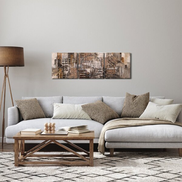 Obraz - Abstrakce v hnědých tónech (s hodinami) (90x30 cm)