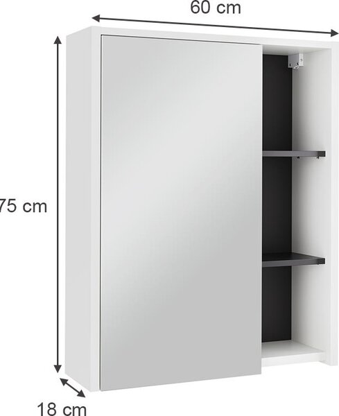 Skříňka se zrcadlem do koupelny Vicco Viola Bílá/šedá 60 x 75 cm s otevřenými policemi, Model 54856