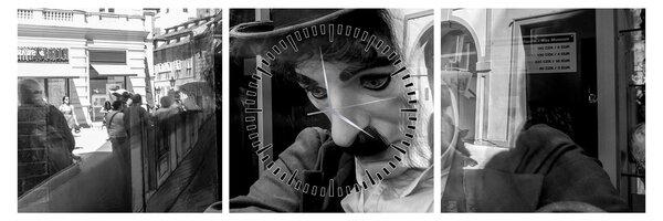 Obraz - Charles Chaplin v Praze (s hodinami) (90x30 cm)