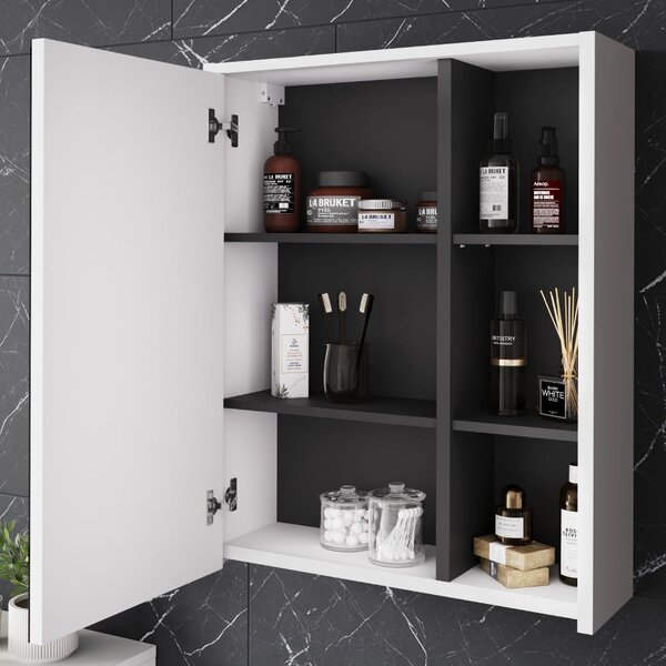 Skříňka se zrcadlem do koupelny Vicco Viola Bílá/šedá 60 x 75 cm s otevřenými policemi, Model 54856