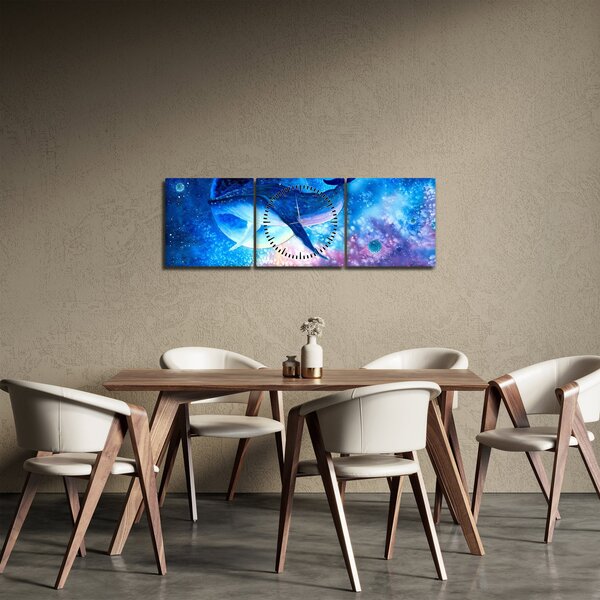 Obraz - Vesmírná velryba (s hodinami) (90x30 cm)