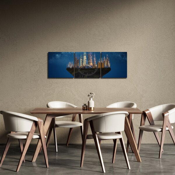 Obraz - Velkoměsto plující prostorem (s hodinami) (90x30 cm)