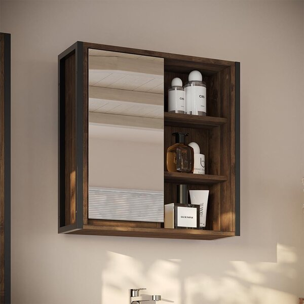 Koupelnová zrcadlová skříňka Vicco Naola Dub/černá 62.2 x 62.5 cm s 1 zrcadlovými dveřmi, Model 56460