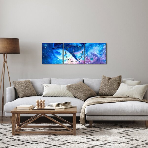 Obraz - Vesmírná velryba (s hodinami) (90x30 cm)