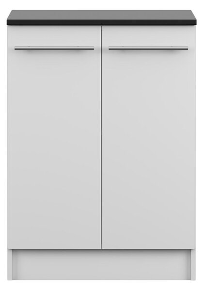Spodní skříňka INEZ III, kuchyň, dvoudveřová kuchyňská skříňka 60 cm, bílá/černá, se dvěma křídlovými dvířky a stříbrnými kovovými úchytkami