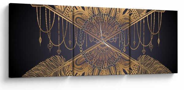 Obraz - Zlatá mandala s šípy (s hodinami) (90x30 cm)