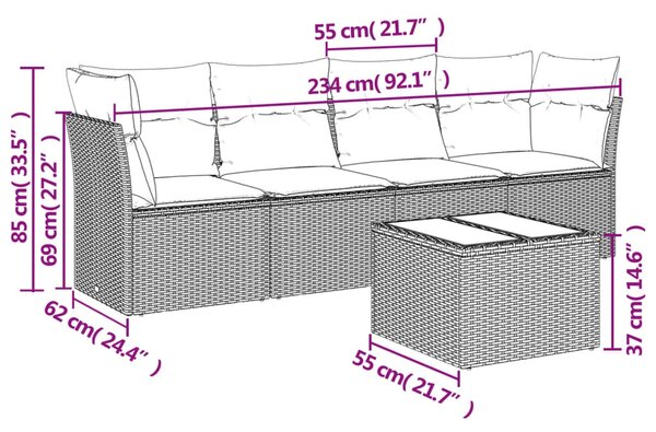 5dílná zahradní sedací souprava s poduškami černá polyratan 3217235