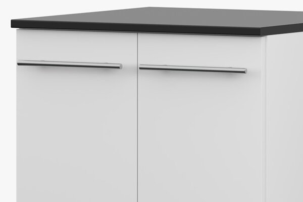 Spodní skříňka INEZ III, kuchyň, dvoudveřová kuchyňská skříňka 60 cm, bílá/černá, se dvěma křídlovými dvířky a stříbrnými kovovými úchytkami
