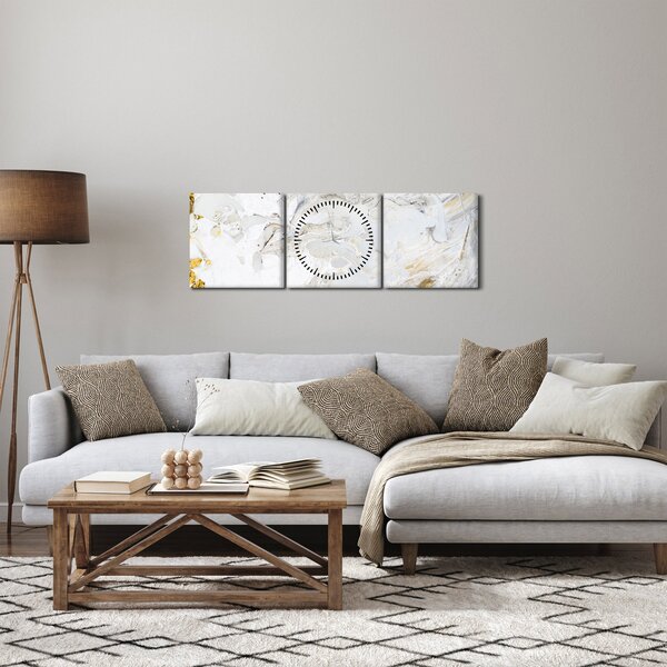 Obraz - Olejový papír s mramorovým designem (s hodinami) (90x30 cm)