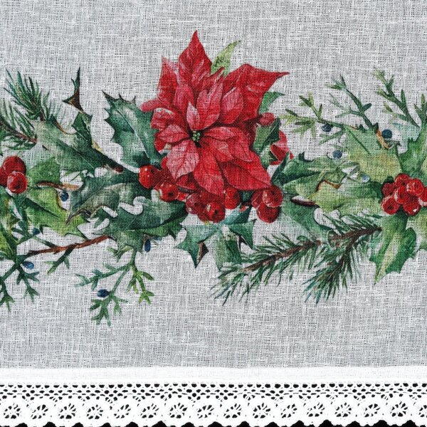 KRÁTKÁ VÁNOČNÍ ZÁCLONA NA PÁSCE XMAS5 150X60 CM VZOROVANÁ
