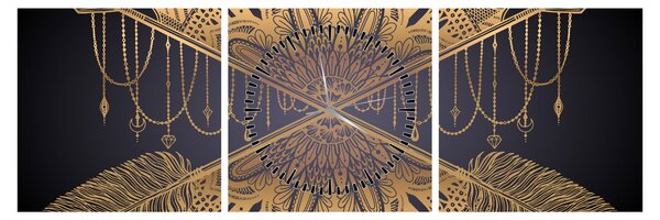 Obraz - Zlatá mandala s šípy (s hodinami) (90x30 cm)