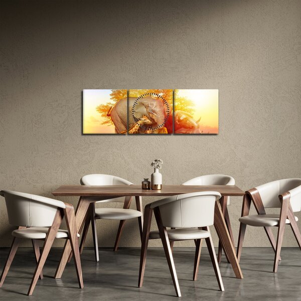 Obraz afrických zvířátek (s hodinami) (90x30 cm)