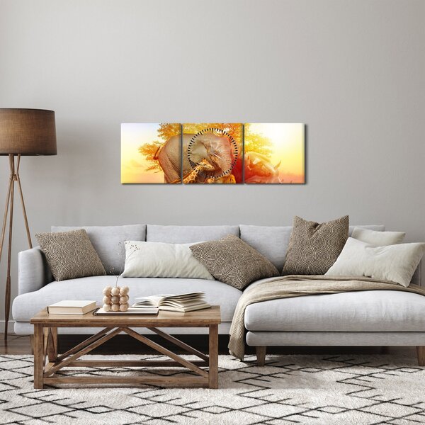 Obraz afrických zvířátek (s hodinami) (90x30 cm)