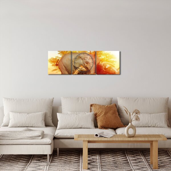 Obraz afrických zvířátek (s hodinami) (90x30 cm)