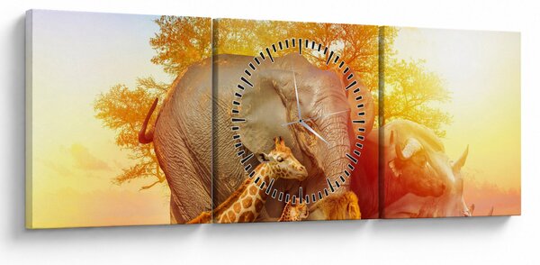 Obraz afrických zvířátek (s hodinami) (90x30 cm)