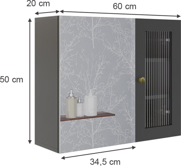 Koupelnová zrcadlová skříňka Vicco Malte Šedá 60 x 50 cm se zrcadlem, Model 54266