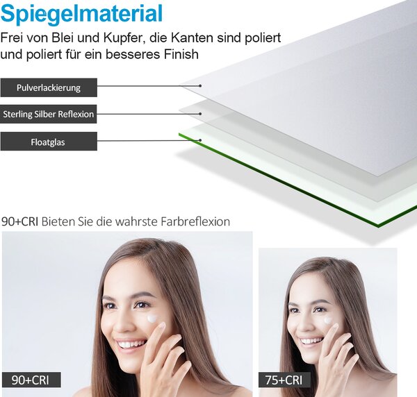 Heilmetz kosmetické zrcadlo s osvětlením Φ40cm Bílé kosmetické zrcadlo LED Stolní zrcadlo 3 barvy světla Teplá bílá/Neutrální/studená bílá (stmívatelné 3000-6500K) Dotyková vrstva