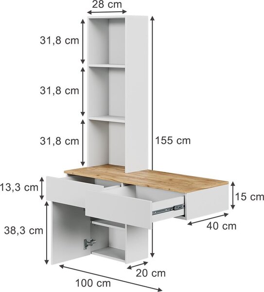 Toaletní stolek Vicco Melora Bílá/dub 100 cm, Model 57981