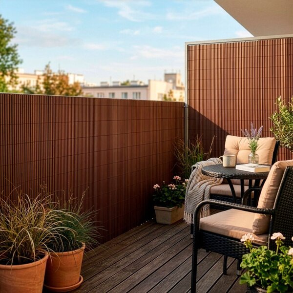 PVC zástěna 1x4 m na balkon plot SPRINGOS GA0249 hnědá