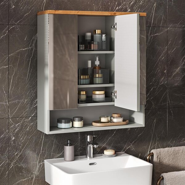 Koupelnová zrcadlová skříňka Vicco Eden Šedá 70 x 77.5 cm se 3 zrcadlovými dvířky, Model 59744