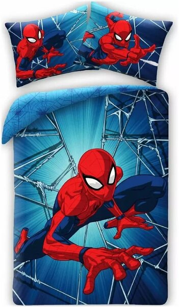 Bavlněné ložní povlečení Spider-man - motiv V síti pavučin - 100% bavlna - 70x90 cm + 140x200 cm