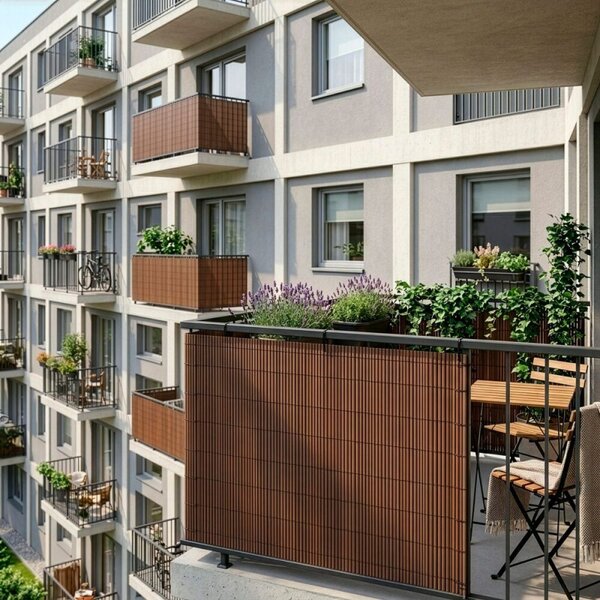 PVC zástěna 1x4 m na balkon plot SPRINGOS GA0249 hnědá