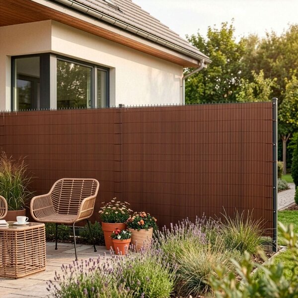 PVC zástěna 1x4 m na balkon plot SPRINGOS GA0249 hnědá