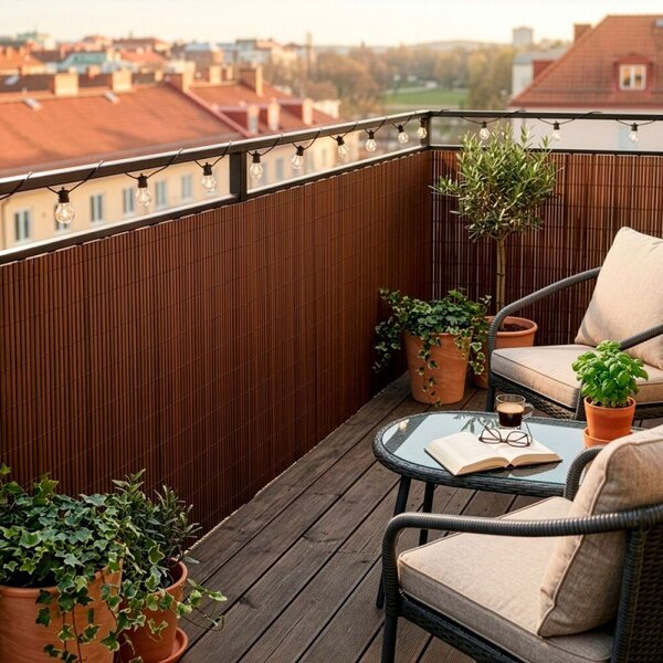 PVC zástěna 1x4 m na balkon plot SPRINGOS GA0249 hnědá