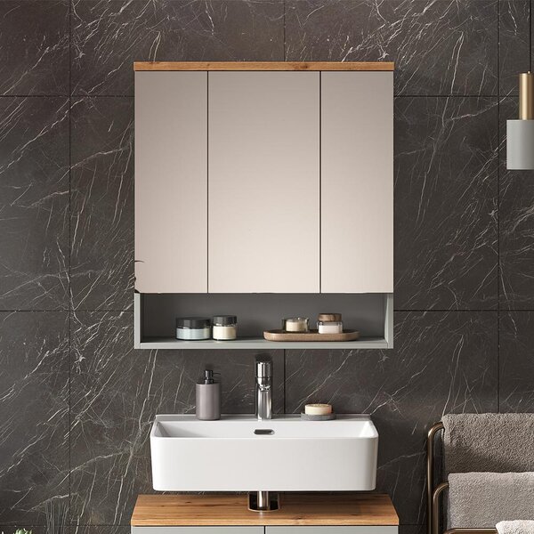 Koupelnová zrcadlová skříňka Vicco Eden Šedá 70 x 77.5 cm se 3 zrcadlovými dvířky, Model 59744
