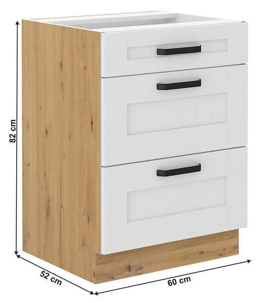 Kondela Dolní kuchyňská skříňka Lula 60 D 3S BB - bílá / dub artisan
