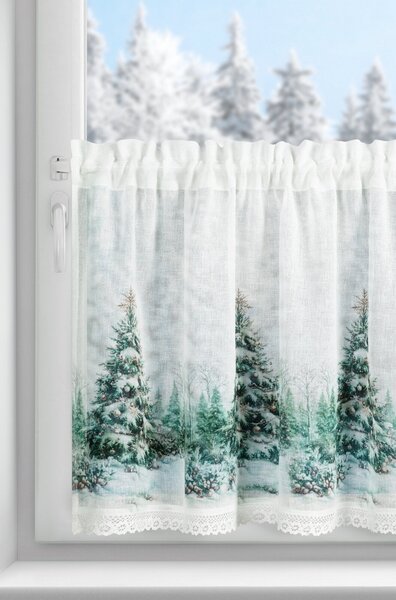 KRÁTKÁ VÁNOČNÍ ZÁCLONA NA PÁSCE XMAS9 150X60 CM VZOROVANÁ