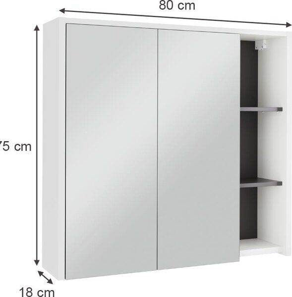 Skříňka se zrcadlem do koupelny Vicco Viola Bílá/šedá 80 x 75 cm s otevřenými policemi, Model 54860