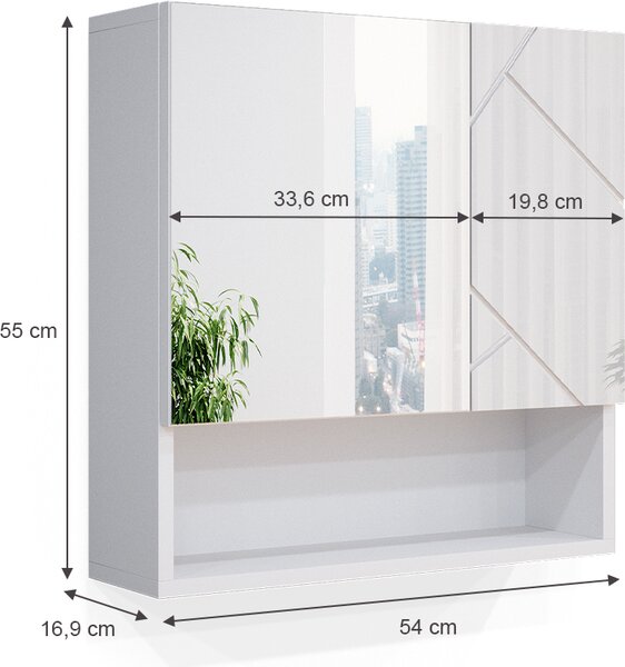 Koupelnová zrcadlová skříňka Vicco Irma Bílá vysoký lesk 54 x 55 cm, Model 34519