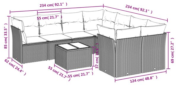 9dílná zahradní sedací souprava s poduškami černá polyratan 3217315