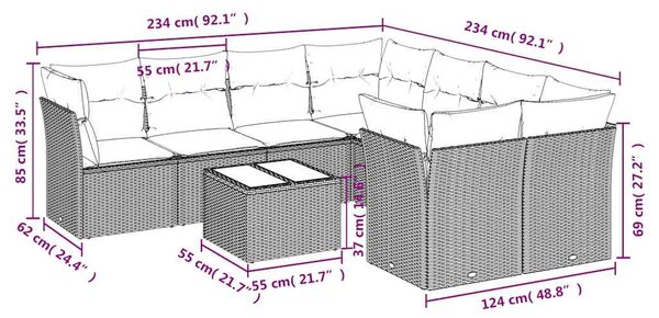 9dílná zahradní sedací souprava s poduškami hnědá polyratan 3217323