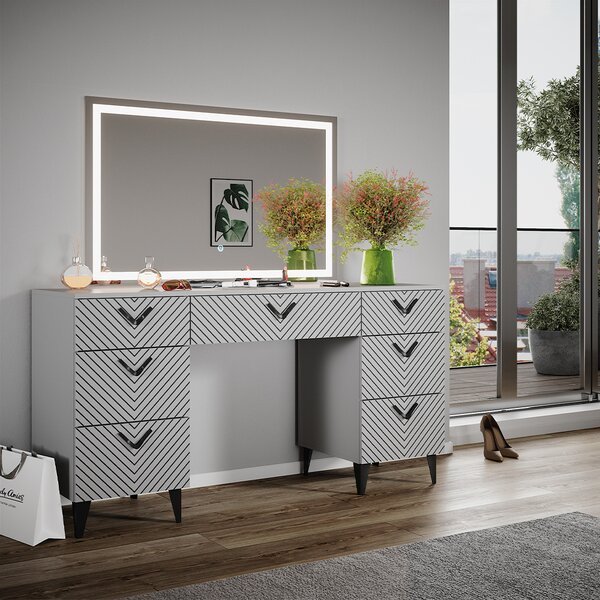 Toaletní stolek Vicco Anett Šedá 150 cm s LED zrcadlem, Model 40717