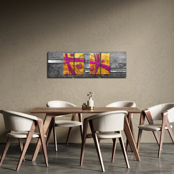 Obraz barevných čtverců na černém pozadí (s hodinami) (90x30 cm)