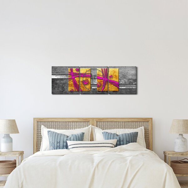 Obraz barevných čtverců na černém pozadí (s hodinami) (90x30 cm)