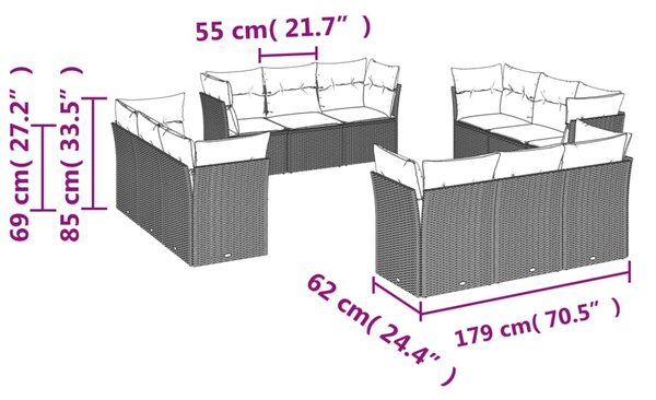 12dílná zahradní sedací souprava s poduškami béžová polyratan 3217329