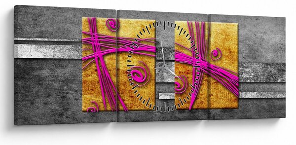 Obraz barevných čtverců na černém pozadí (s hodinami) (90x30 cm)
