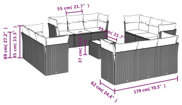 13dílný zahradní sedací souprava s poduškami černý polyratan 3217335