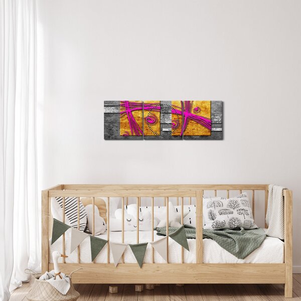 Obraz barevných čtverců na černém pozadí (s hodinami) (90x30 cm)