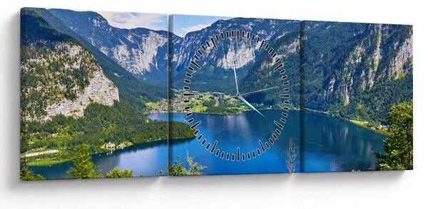 Obraz - Halštatské jezero, Hallstatt, Rakousko (s hodinami) (90x30 cm)