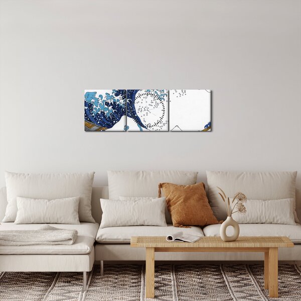Obraz - Japonská kresba, vlny (s hodinami) (90x30 cm)