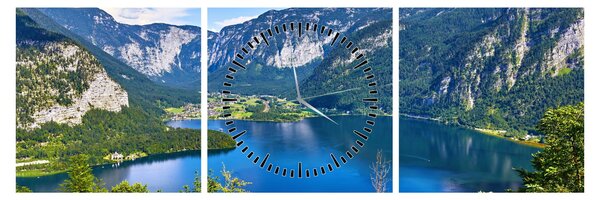 Obraz - Halštatské jezero, Hallstatt, Rakousko (s hodinami) (90x30 cm)