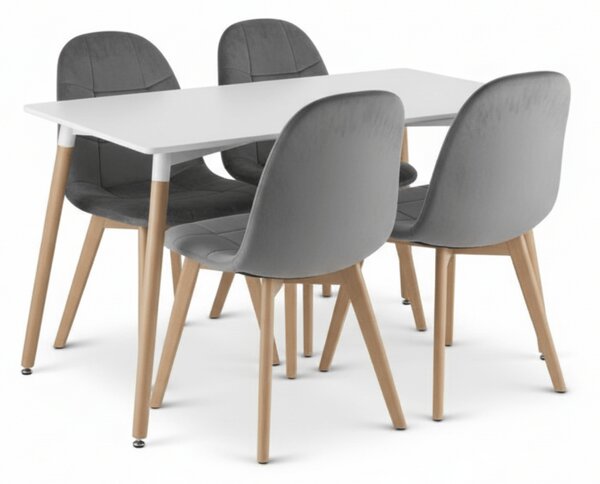 Jídelní set 1 + 4, bílý stůl ADRIA 120x80 cm + tmavě šedá sametová židle BORA