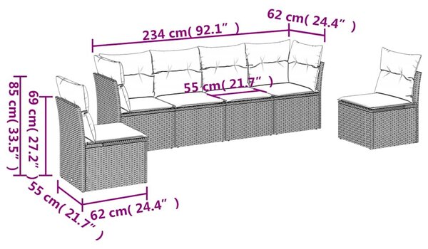 6dílná zahradní sedací souprava s poduškami černá polyratan 3217365