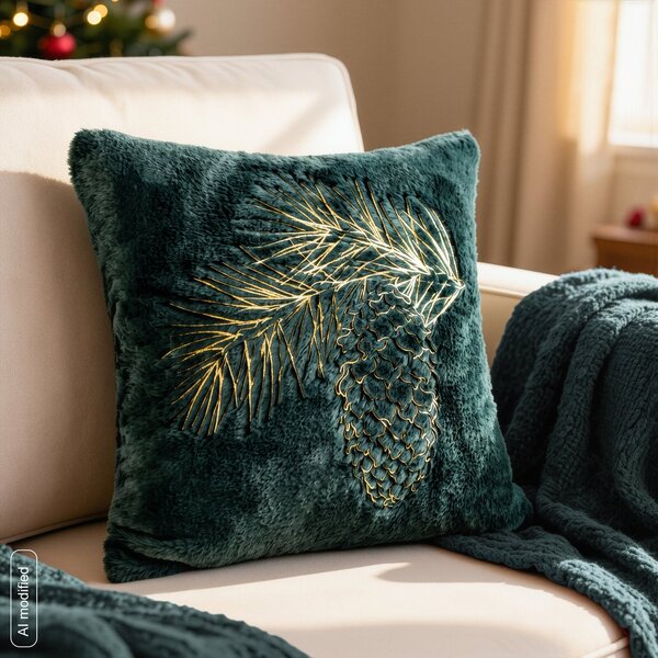 CHLUPATÝ VÁNOČNÍ DEKORAČNÍ POVLAK NA POLŠTÁŘ PINE 45X45 CM TMAVĚ ZELENÝ