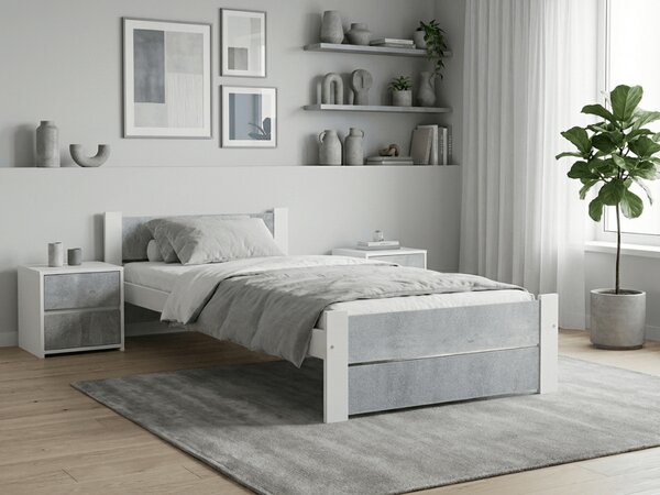 Postel IKAROS DOUBLE 90 x 200 cm, beton/bílá Rošt: Bez roštu, Matrace: Matrace Coco Maxi 20 cm