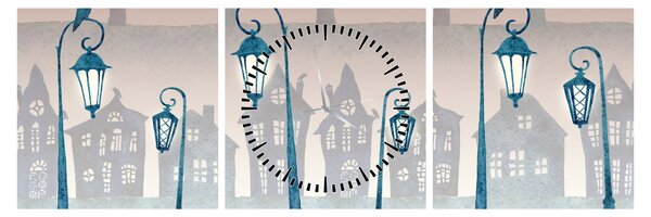 Obraz - Havrani strážící město (s hodinami) (90x30 cm)